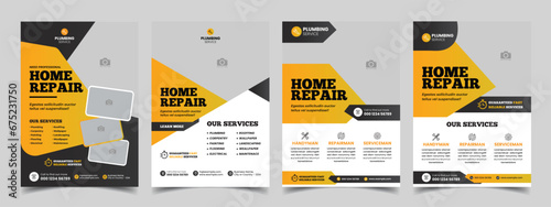 home repair handyman flyer template bundle with plumbing roofing service flyer layout vector   photo