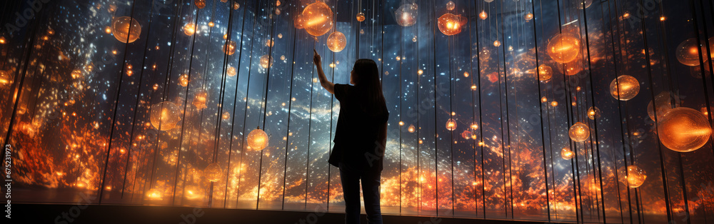 person exploring an interactive art exhibit, emphasizing the power of immersive experiences to inspire and engage - obrazy, fototapety, plakaty 