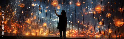 Fototapeta person exploring an interactive art exhibit, emphasizing the power of immersive experiences to inspire and engage