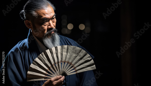 An old Chinese man with a fan in his hand