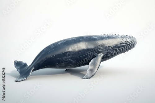 3D rendering of a solitary humpback whale on a plain white backdrop. Generative AI