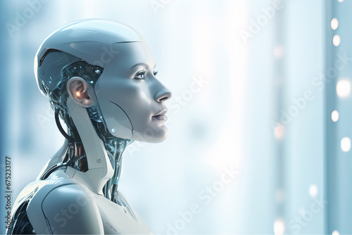 Autonomous robot thinking. Artificial Intelligence droid with pensive expression and mood