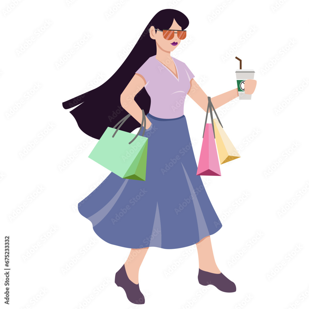 shopping girls vector illustration