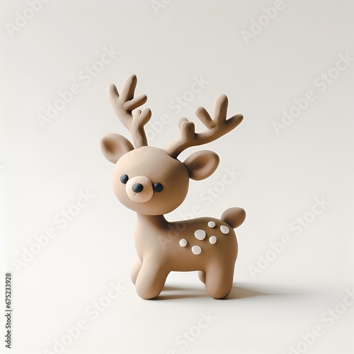 Cute christmas brown reindeer made out of clay standing up on a plain background holiday image for greetings card social media marketing text copy space