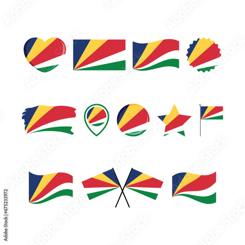 Seychelles flag icon set vector isolated on a white background. Seychelles Flag graphic design element. Flag of Seychelles symbols collection. Set of Seychelles flag icons in flat style