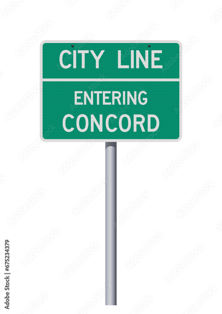 Vector illustration of the Entering Concord (New Hampshire) City Line green road sign on metallic pole