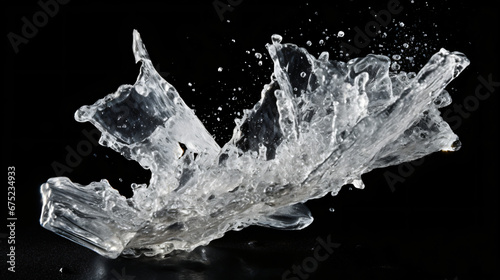 Crushed ice in motion isolated on black background.