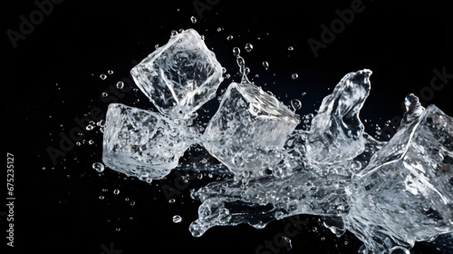 Crushed ice in motion isolated on black background.