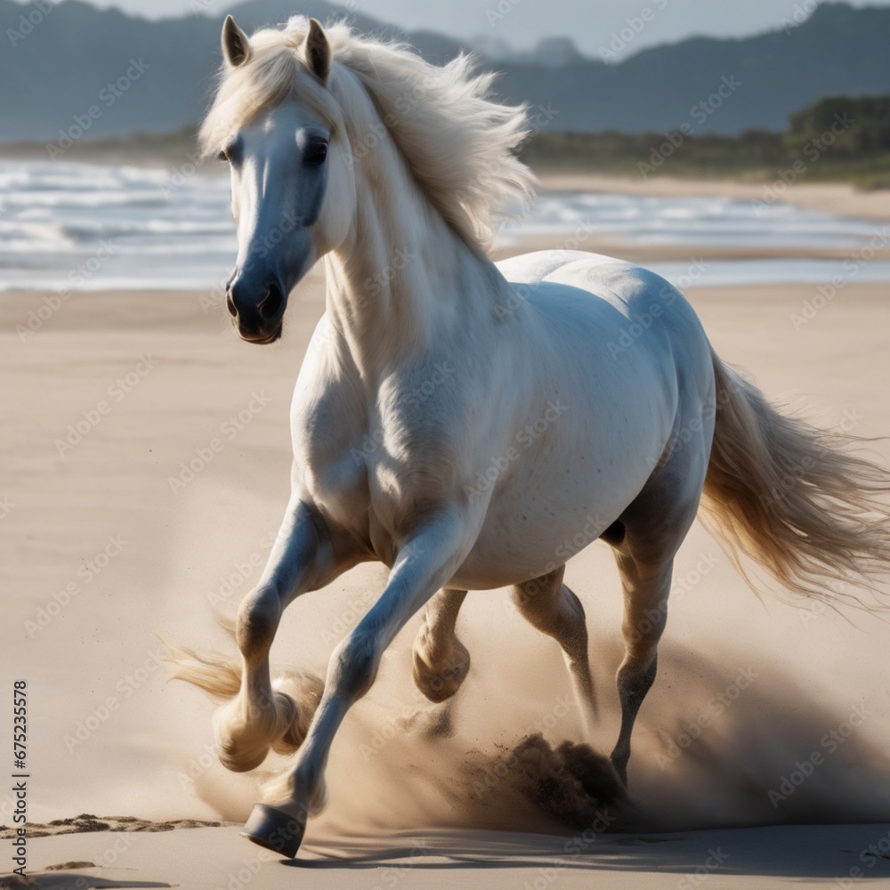 horse on the beach
White horse running on the beach