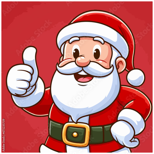 Hand drawn Cute santa claus logo, santa giving thumbsup logo, santa mascot logo