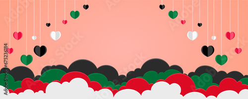 Background flyer banner luxury pink with cloud color palestine flag with love paper origami