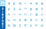 Planche icones pictogramme illustration logo aeroport voyage avion bleu