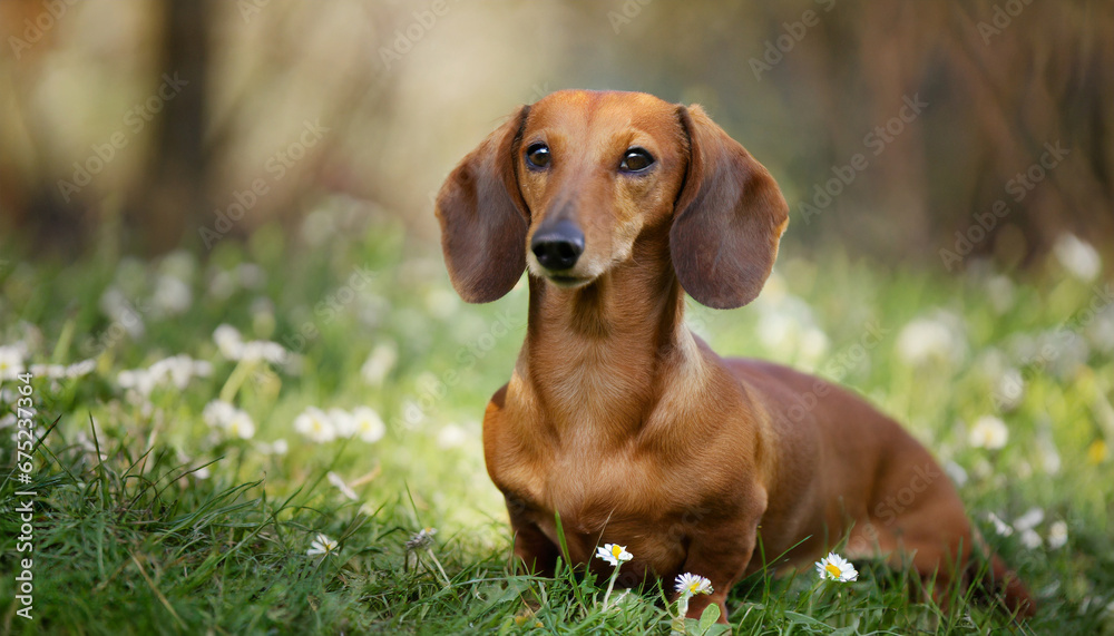 A dachshund in the grass