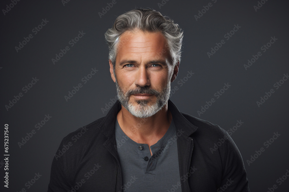 Generative ai portrait of handsome brutal confident man isolated on gray color background