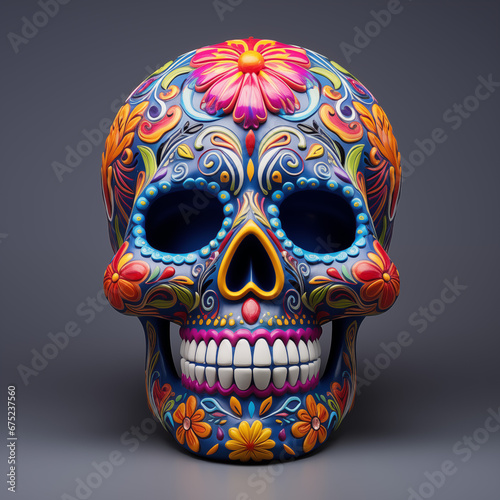 Colorfull mexican calavera skull on gray background
