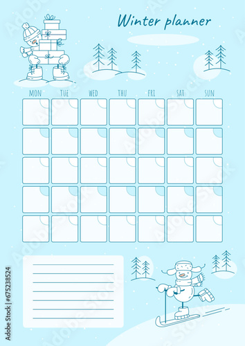 Cute monthly winter month planner, with snowmen in it