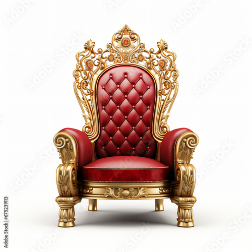 Red and gold throne chair isolated on white background