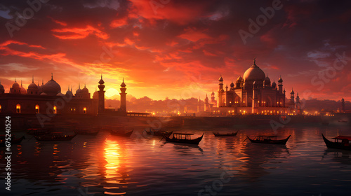 Beautiful Sunset and Sunrise at Taj Mahal India - Generated by AI