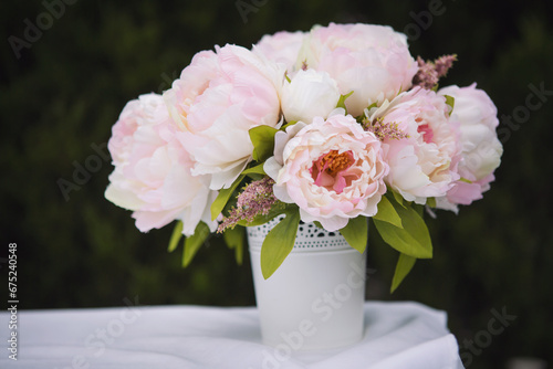 Colorful flower, rose, carnation beautiful bouquet. Artificial flowers. Decorative flowers. Decor for home. Closeup. Selective focus.