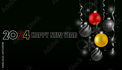 2024, Happy New Year, elegant black and white vector illustration	