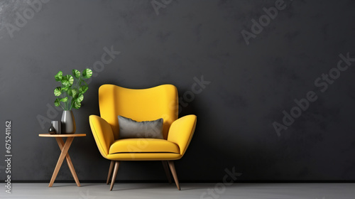 Dark wall mock up with yellow armchair on black wall