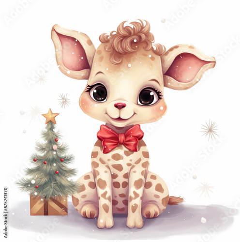 Giraffe with christmas tree