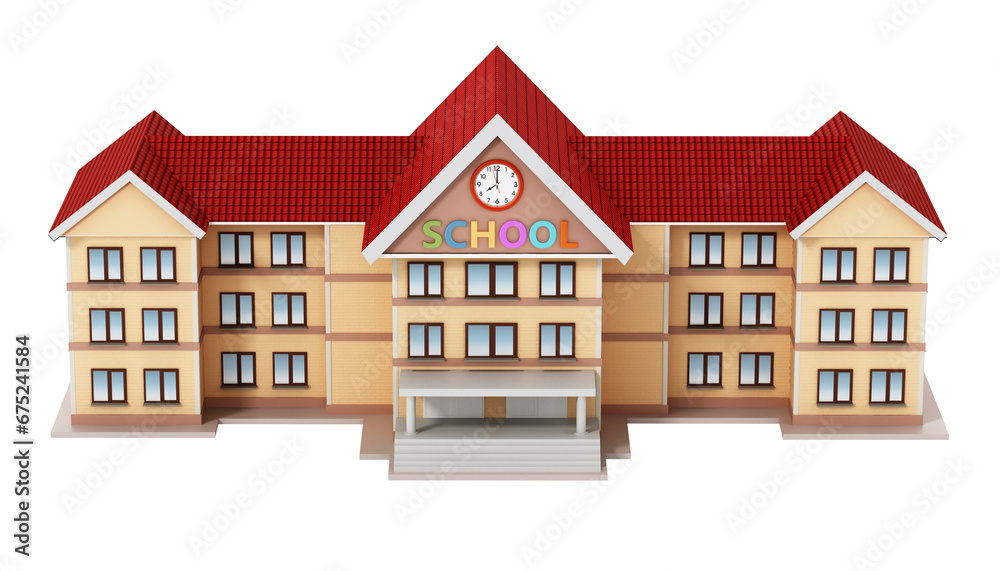 Generic cartoon school building isolated on transparent background