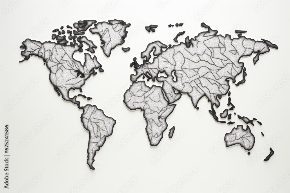 World map on a white background. Vector illustration. Eps 10, Outlined map of the world, line art, black and white, AI Generated