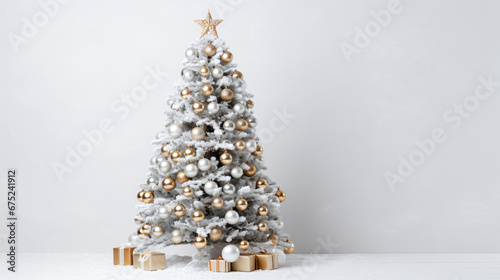 Decorated very beautiful Christmas tree white background