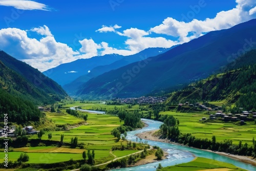 Beautiful view of the valley in Sichuan Province  China  Panorama view of Paro valley  Bhutan  AI Generated