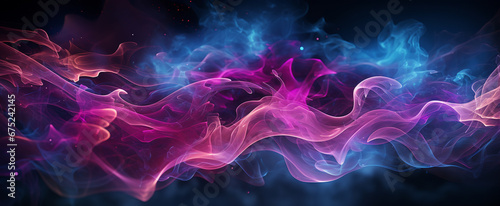 Abstract blue and purple glows with smoke and particles background. 3d render_