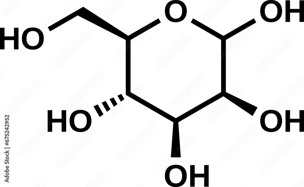 D-mannopyranose structural formula, pyranose form of D-mannose, vector illustration D-mannopyranose structural formula, pyranose form of D-mannose, vector illustration