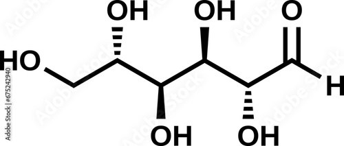 Aldehydo-L-mannose structural formula, open-chain form of mannose in L-configuration, vector illustration photo