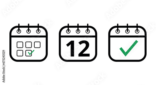 Simple, hollow calendar icons isolated on white background. Flat icons for websites, blogs and graphic resources. calendar with a specific day marked, day 12.