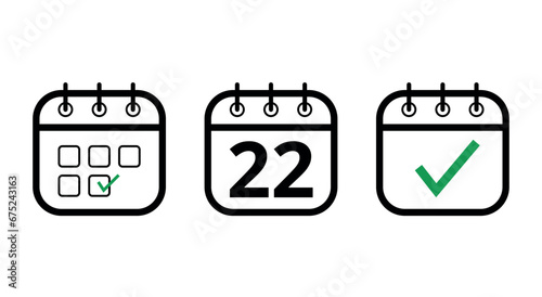 Simple, hollow calendar icons isolated on white background. Flat icons for websites, blogs and graphic resources. calendar with a specific day marked, day 22.