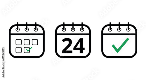 Simple, hollow calendar icons isolated on white background. Flat icons for websites, blogs and graphic resources. calendar with a specific day marked, day 24.