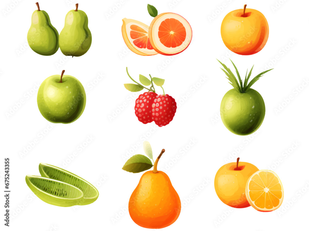 set of fruit on a white background set of fruit on a white background