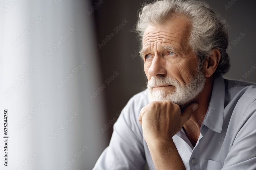 an older retired man, deep in thought and concern, gazes away while resting his chin on his hands an older retired man, deep in thought and concern, gazes away while resting his chin on his hands