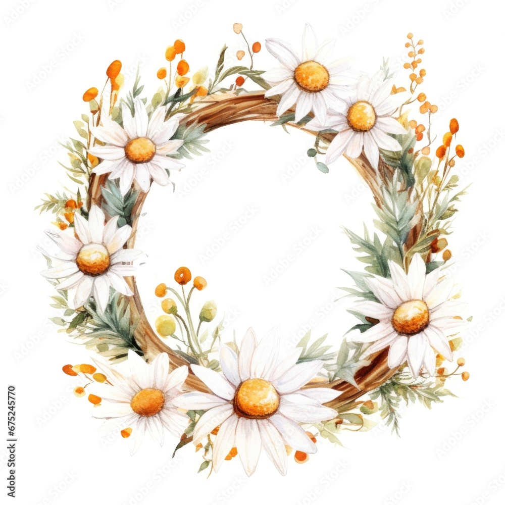 Fototapeta premium watercolor holly wreath with red berries on white