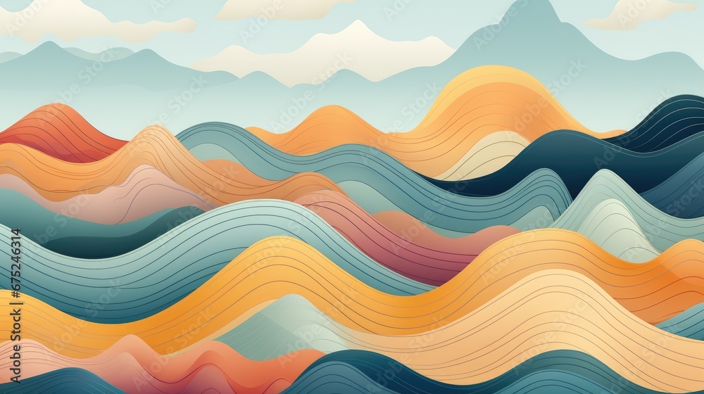 Fototapeta premium Abstract mountain landscape seamless pattern. Colorful wave background