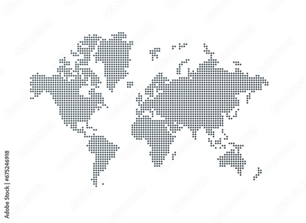Illustration of a black world map made of dots on a transparent background Illustration of a black world map made of dots on a transparent background
