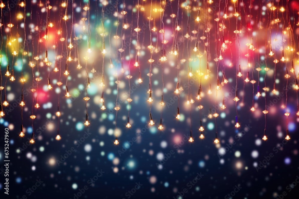 Dark background with colorful christmas light of garland and bokeh Dark background with colorful christmas light of garland and bokeh