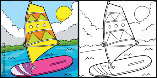 Windsurfer Coloring Page Colored Illustration