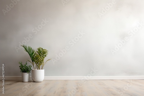グレーの壁と観葉植物の背景素材02