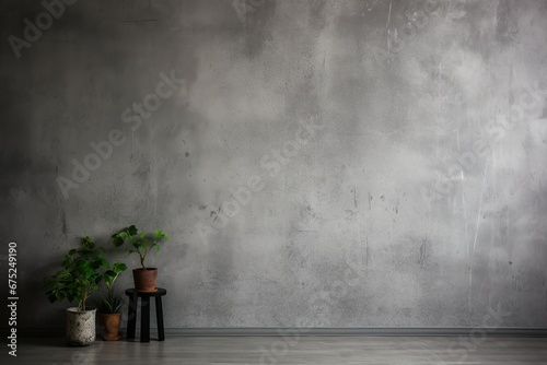 グレーの壁と観葉植物の背景素材01