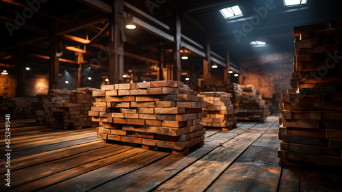 wooden planks in a warehouse