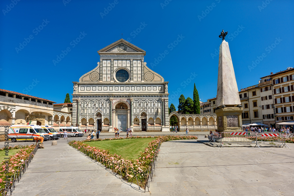 Florence, Italy - June 28, 2023: Basilica of Santa Maria Novella in Florence, Italy