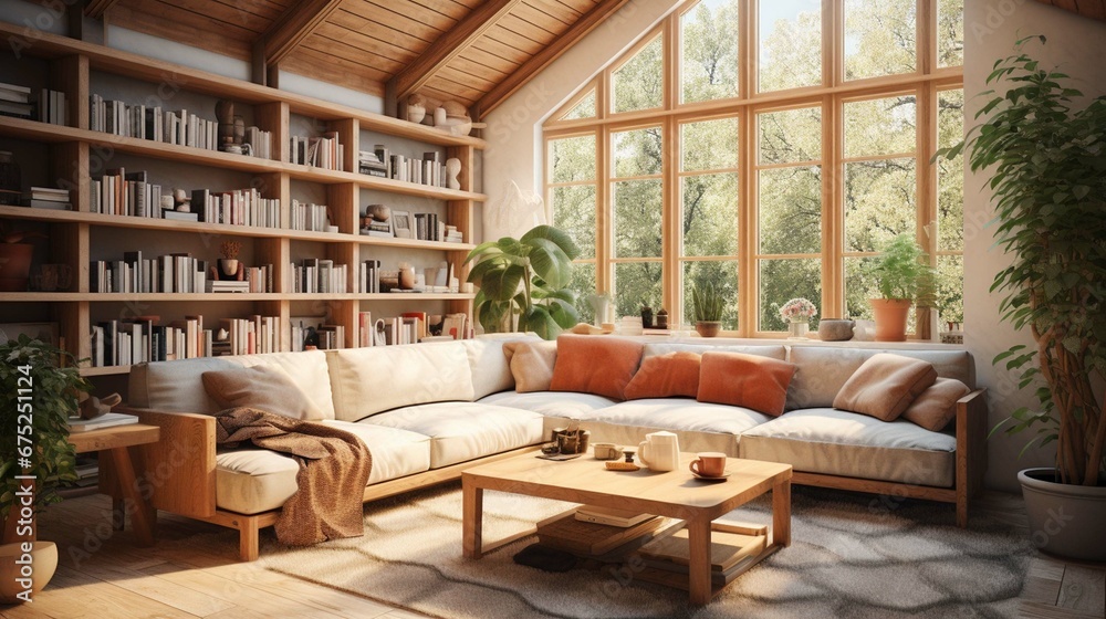 Cozy living room with natural lighting and comfortable furniture 