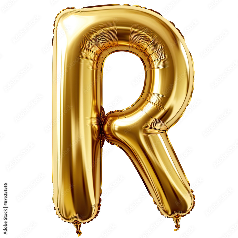 Gold balloon shaped the letter R cut out transparent isolated on white background ,PNG file