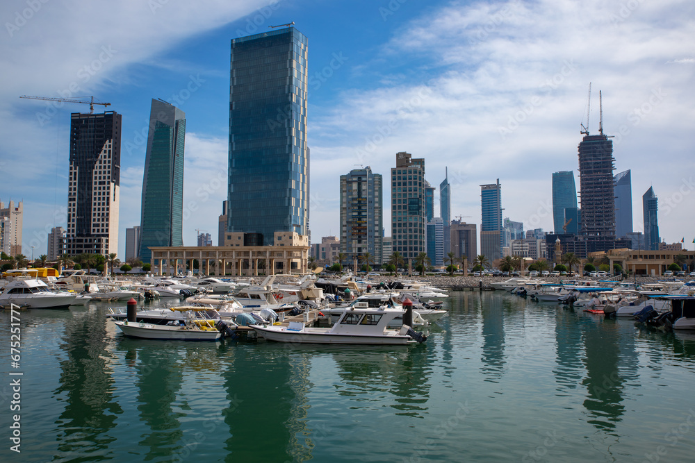 Obraz premium Kuwait City Skyline in the Persian Gulf. The capital of Kuwait, Middle East. 